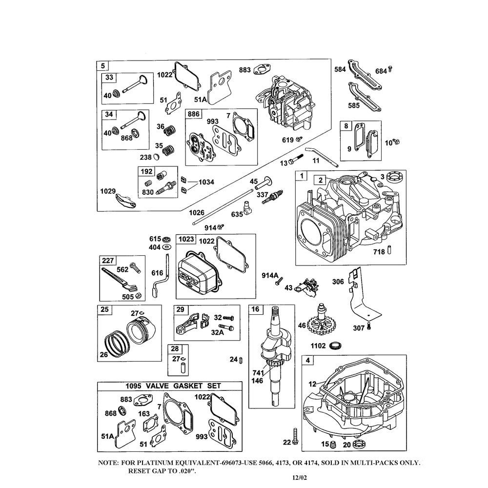 Cylinder/Cylinder Head Diagram and Parts List for 12F612  Briggs and Stratton Engine